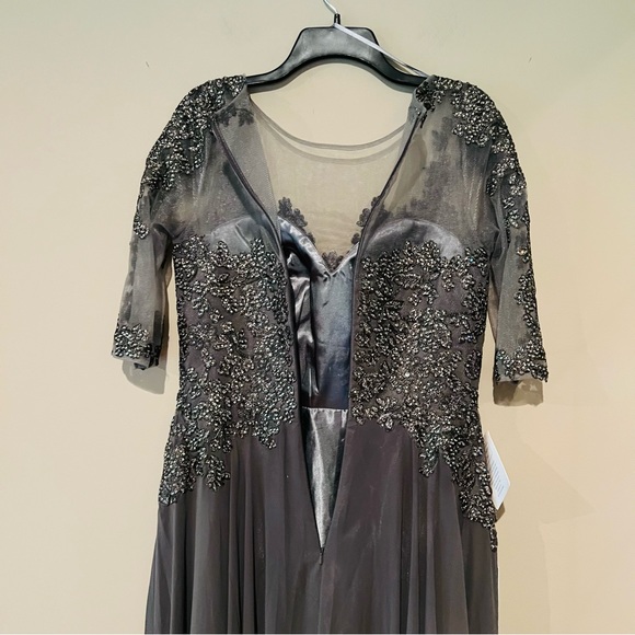 Marsoni Illusion Sleeve Embellished Bodice Dress Charcoal Women's Size 10 NWT - Picture 9 of 15